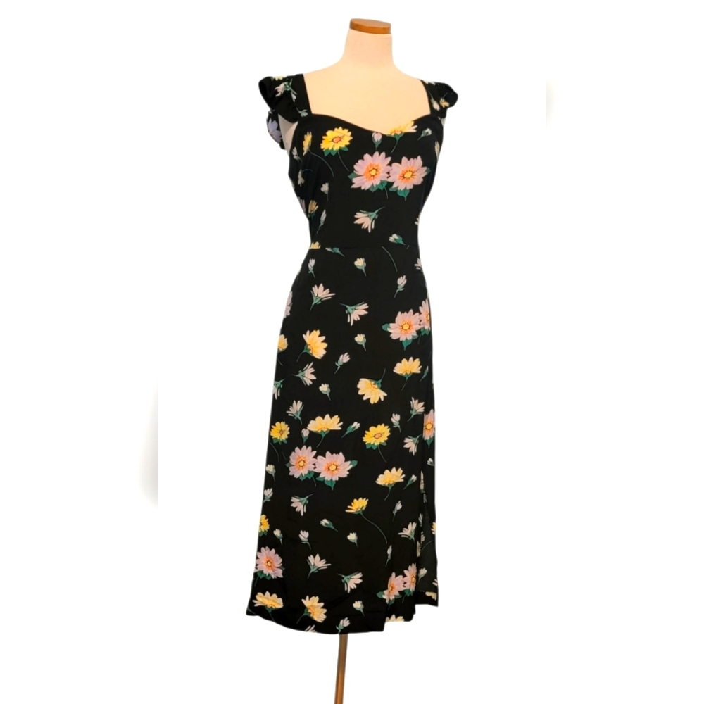 Loft Floral Ruffled Strap Slit Zip Midi Dress - Picture 3 of 8